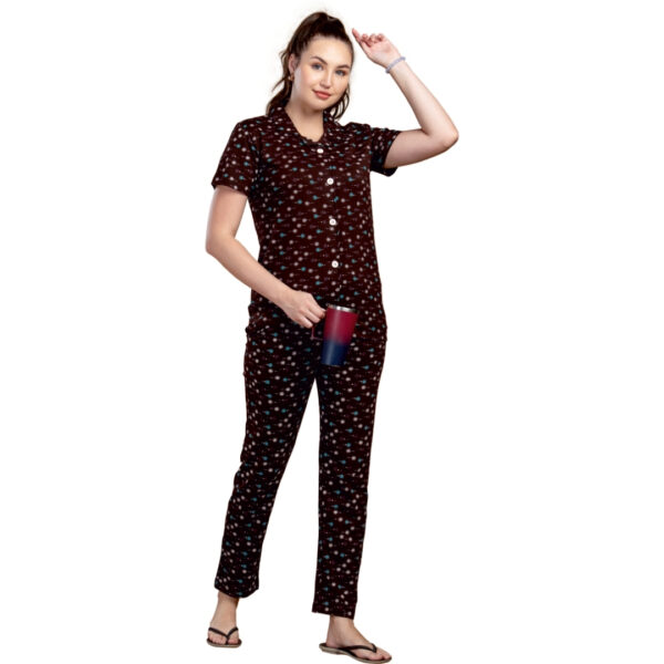 Camry Ladies Printed Collar Pant Set (Pocket)